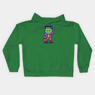 Cute Frankenstein With Candy Lollipop Cartoon Kids Hoodie